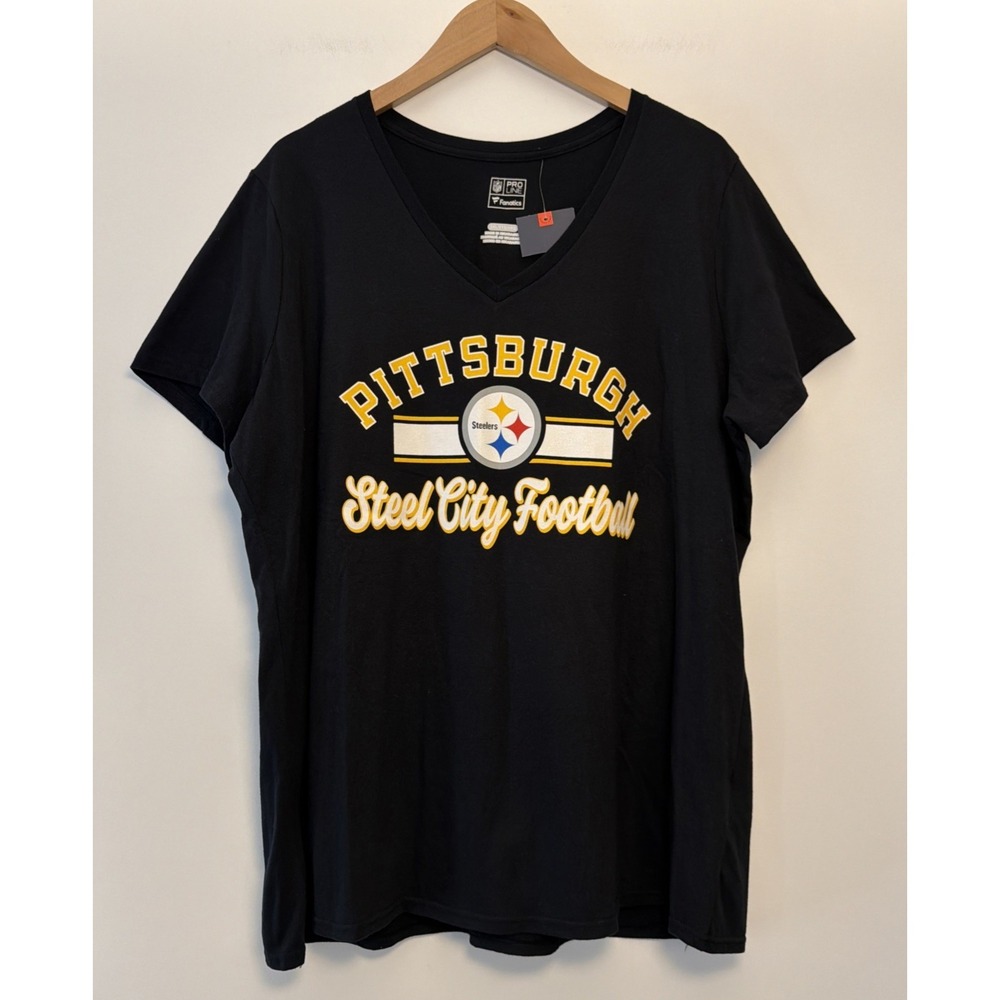 NWT‎ Pittsburgh Steelers NFL Team V-Neck Football T-Shirt Womens 2XL Black New